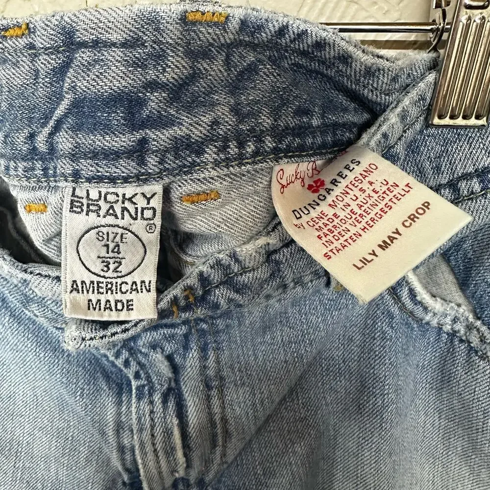 Lucky Brand Dungarees Lily May Crop Y2K Throw Back Capri Crop Jeans Sz 14 Sz 32